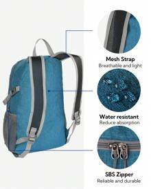 WATERFLY Lightweight Packable Backpack 20L Ultra Light Foldable Travel Hiking Camping Daypack For Man Woman-Teal Blue - Teal Blue - View 6