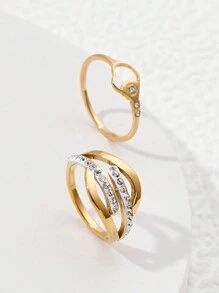 2 Chiếc Inox Thời Trang Trái Tim Đính Kim Cương Bộ Nhẫn Nữ Dành Cho Nữ Hàng Ngày Phù Hợp Sử Dụng Ngày Lễ Trang Sức - Nhẫn kim cương tình yêu - Xem 13