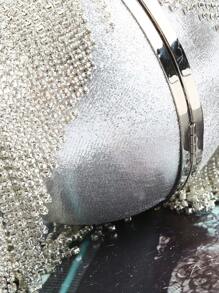 Spherical Evening Bag, Cross-Border Crystal Rhinestone Evening Clutch Bag, Tassel Bracelet Strap Ladies Party Handbag - Silver - View 3