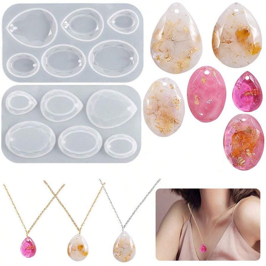 1pc Diy Crystal Resin Elliptic Water Drop Pendant Silicone Mold For Earrings, Necklace, Key Chain - White - View 1