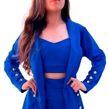 Vestido corto cruzado manga corta falda fluida - azul real - Ver 3