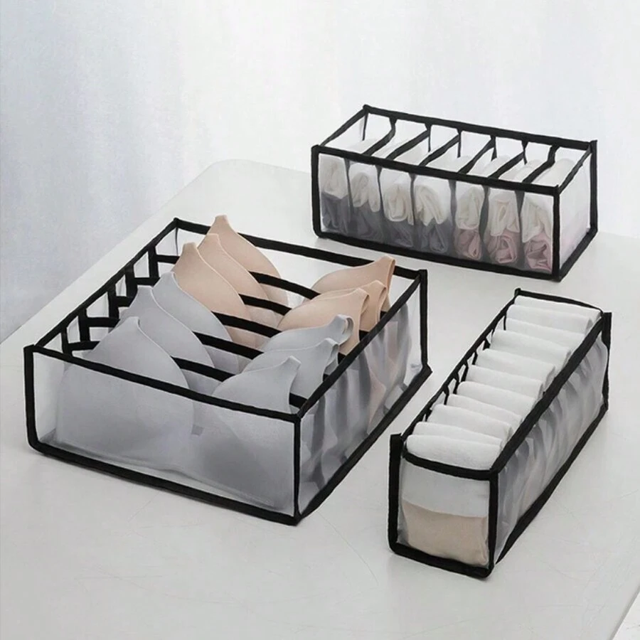 1pc/3pcs Black Multifunctional Household Underwear Storage Bag, Mesh Storage Device, Sub-Format Collapsible Mesh Storage Bag, Dormitory Socks Bra Underwear Sorting Storage Device Decorations Decor Festival Decor Room Decor Home Decor Bed Room Decor Bedroom, Organizer, Home Storage, White T Shirt Women, Black Pants Women, Ladies Winter Clothes, Dress, - Black - View 1