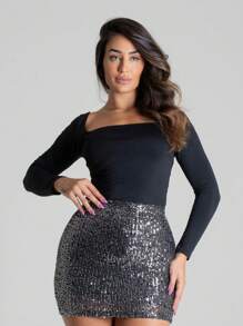 Body Feminino Bori Bory Manga Longa Decote Quadrado Básico Casual Outono Inverno - Preto - Visão 3