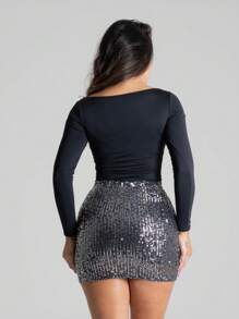 Body Feminino Bori Bory Manga Longa Decote Quadrado Básico Casual Outono Inverno - Preto - Visão 4
