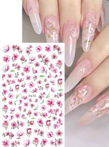 2pcs Cherry Blossom Blooming Flowers Nail Stickers Romantic Decals Nails Art Self-Adhesive Spring Garden Decoration DIY