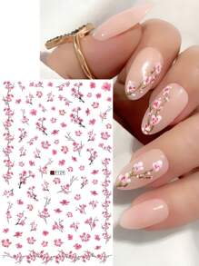 2pcs Cherry Blossom Blooming Flowers Nail Stickers Romantic Decals Nails Art Self-Adhesive Spring Garden Decoration DIY