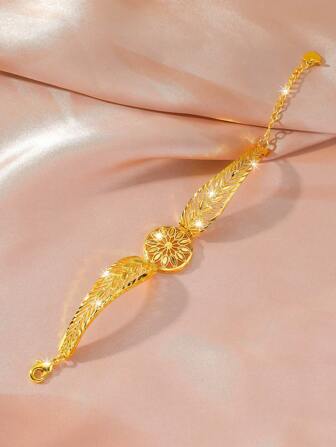 1 pezzo Braccialetto regolabile placcato oro con fiore di girasole e foglie, accessorio di moda versatile, regalo per donne, sorelle, migliori amiche per San Valentino