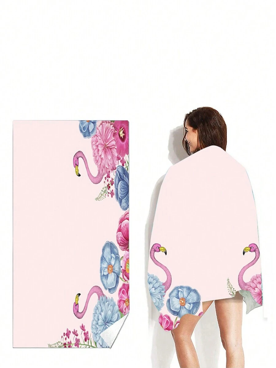 夏天用的火烈鳥圖案多色超細纖維旅行沙灘浴巾,數字印刷游泳擦汗沙灘椅蓋毛巾 (75cm*150cm) - 彩色 - 查看 1