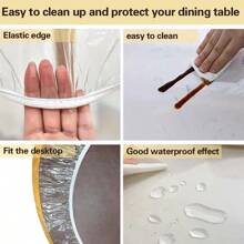 1pc Round Transparent Pvc Tablecloth With Elastic Edges, Easy To Clean Waterproof & Oilproof Table Protector, Suitable For Indoor And Outdoor Parties And Dining, Home Decoration