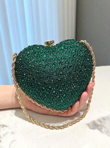 Túi cầm tay HCBCBY Túi buổi tối Túi xách nữ có đính đá giả và mặt dây chuyền hình trái tim Màu xanh lá cây cho câu lạc bộ khiêu vũ với dây đeo xích có thể tháo rời, Túi cô dâu Tready, Hoàn hảo cho tiệc, đám cưới, vũ hội, tiệc tối/tiệc, Phù hợp với váy cưới, váy trang trọng, váy vũ hội, váy sinh nhật, váy dự tiệc cho phụ nữ, Quà tặng ngày lễ tình nhân hoàn hảo cho cô ấy, Lựa chọn quà tặng ngày lễ tình nhân tuyệt vời nhất từ trước đến nay Ngày lễ tình nhân, Ví trái tim thời trang, Hoàn hảo cho váy ngày lễ tình nhân - Màu xanh lá cây đậm - Xem 1