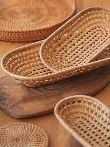 1入組編織水果盤，家庭幹果、甜點、麵包收納器，Ins風格零食盤，桌上裝飾用編織水果盤 - 圓形 - 查看 7