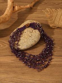 1pc Bohemian Classic Style Multilayered & Minimalist Handmade Crystal Beaded Hook & Eye Closure Women's Necklace