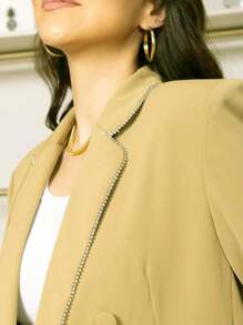 Blazer de cuello esmoquin con botón ropa de trabajo - Verde Oliva - Ver 8