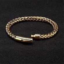 VKHK 1 pieza Pulsera de cadena de acero inoxidable chapada en oro de 18K, estilo punk, accesorio de moda como regalo para hombres - Amarillo Oro - Ver 2