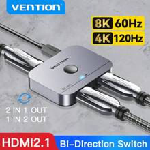 VENTION HDMI Switch 8K@60Hz, HDMI 2.1 Splitter Powered 2 In 1 Out 4K@120Hz 48Gbps Aluminum Bi-Directional Switcher 1 In 2 Out HDMI Hub Compatible With PS4/5 Blu-Ray Player Fire Stick Roku HDTV
