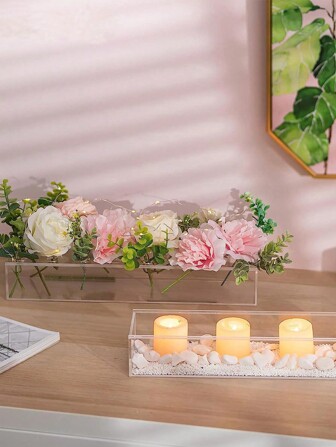 1個長方形花瓶,用於婚禮桌面裝飾和家居裝飾,營造房間的氛圍