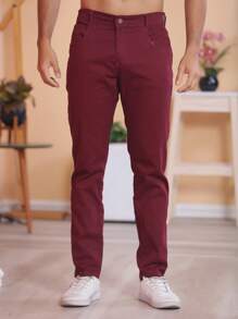 Men Jeans - Burgundy - View 4