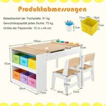 Children's Art Table With 2 Chairs & Side Open Shelf, Children's Furniture Set With Storage Space & Painting Table, Children's Seating Group For Drawing & Writing, For Children's Room Playroom Kindergarten (Nature) - White - View 2