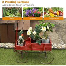 Flower Trolley With Metal Wheels, Wooden Flower Stand, Wooden Trolley For Flowers&Plants, Flower Box, Plant Stand For Garden&Terrace&Outdoor, Shelf For Flower Pot - 紅色 - 查看 5