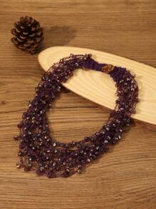 1pc Bohemian Classic Style Multilayered & Minimalist Handmade Crystal Beaded Hook & Eye Closure Women's Necklace