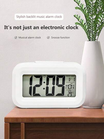 1 pieza Reloj despertador de escritorio mini blanco con luz, temperatura, fecha, pantalla de hora, función de repetición, sin batería, decoración del hogar, decoración de la habitación, regalos, reloj digital para dormitorio, decoración de dormitorio, de vuelta a la escuela, decoración escolar, sorpresa escolar, útiles escolares
