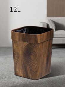 1個復古創意塑料仿木紋壓環款正方形和圓形垃圾桶 - 棕色 - 查看 2