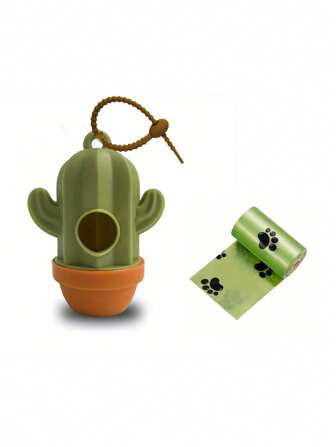 1pc Creative Cactus Shaped Portable Dog Waste Bag Dispenser Including 1 Roll(15pcs) Of Garbage Bags, Lightweight & Durable