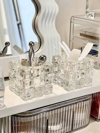 2pcs Cream Spatula Storage Box, Bathroom Face Mask Spoon Holder, Desktop Eye Cream Brush Organizer