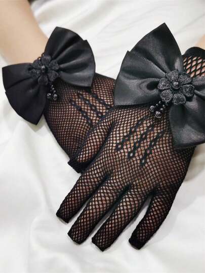 1 Pair Children Lace Hollow Bow Princess Gloves (For Party Holiday Events)