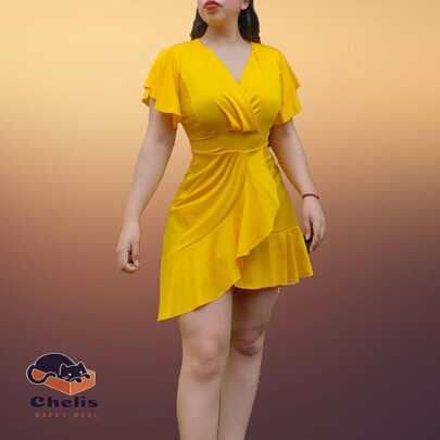 vestido ESCAROLA con olan corte V