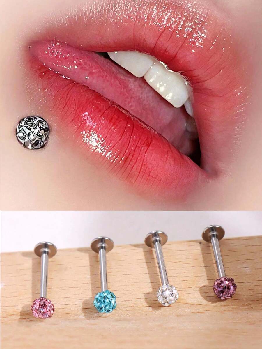 1 Pieza Atractivo Y Delicado Piercing Para Labio En Acero Inoxidable Y Diamantes De Imitación Para Mujeres - A - Ver 1