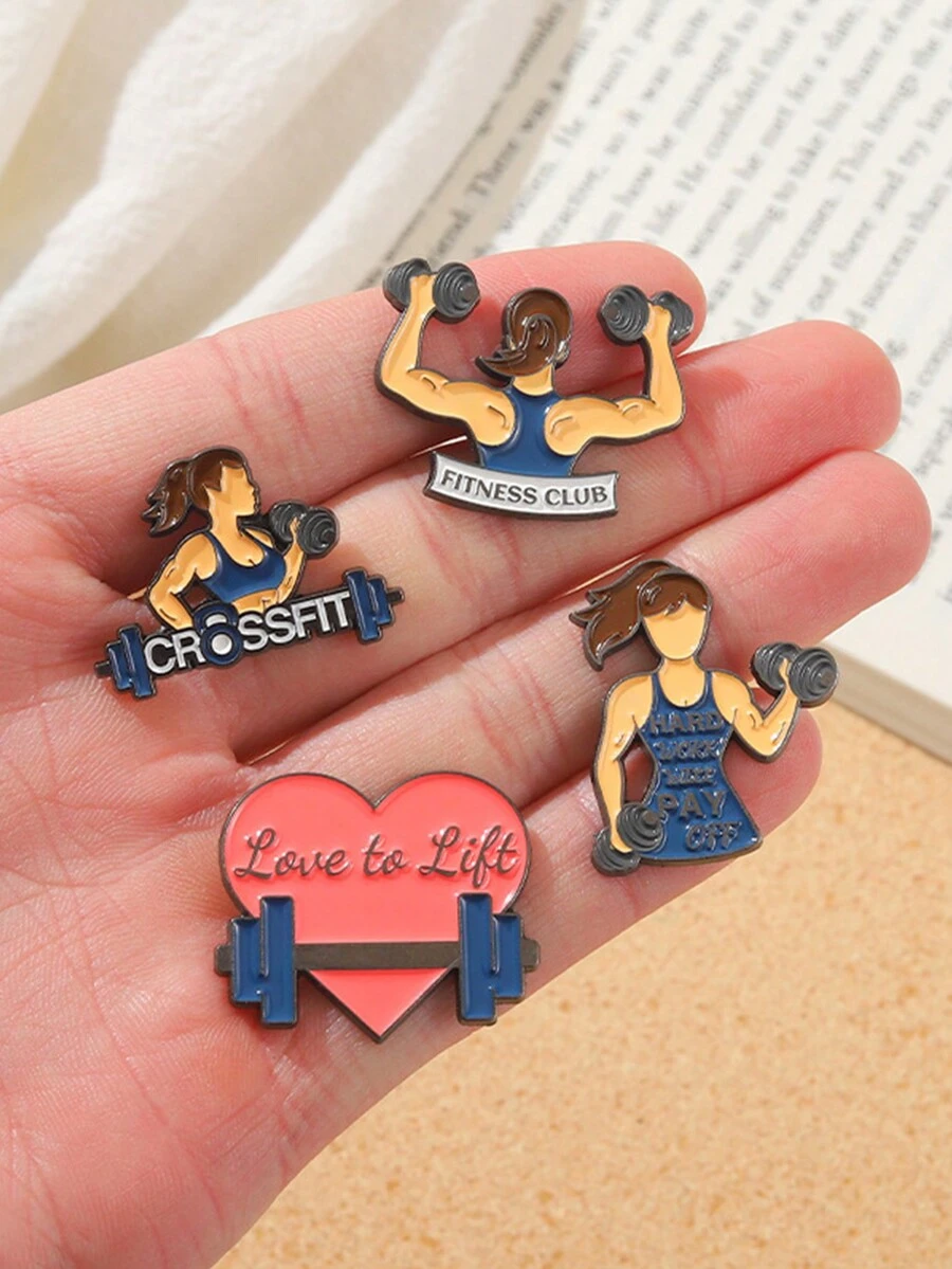 1件運動健身搪瓷針，啞鈴健身俱樂部胸針袍扣包徽珠寶贈品適用於男性朋友 - 彩色 - 查看 1
