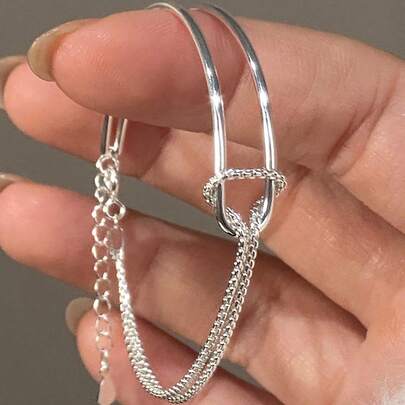 BALMORA 1条独特精致的S925纯银双层链手链，适合女性和女孩日常佩戴、参加派对、约会，也可作为礼物赠送。