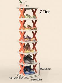 7-Tier Free Standing Shoe Rack Small Vertical Shoe Stand For Entryway Corner,Closet - Space-Saving  Shoe Stand Easy Assembly (Orange) - Orange - View 2