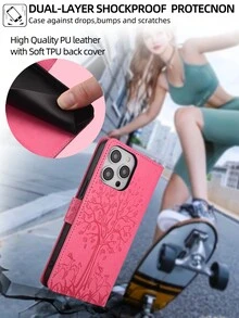 keyunfei 1入粉色樹紋卡槽手帶扣錢夾PU翻蓋手機殼，適用於 14 Pro Max/Redmi Note 9t/Galaxy S23+/P20/Redmi A1+A2+ - 粉色 - 查看 7