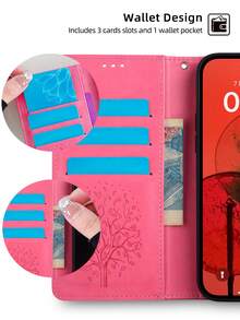 keyunfei 1入粉色樹紋卡槽手帶扣錢夾PU翻蓋手機殼，適用於 14 Pro Max/Redmi Note 9t/Galaxy S23+/P20/Redmi A1+A2+ - 粉色 - 查看 5