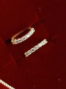 1對韓式簡約優雅單排方晶鋯石純銀耳環,時尚精緻的耳環,獨特的設計感 - 金色 - 查看 1