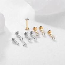 2pcs Stainless Steel  Internal Thread Labret Ear Studs Piercing Jewelry CZ Cartilage Helix Tragus Nose Earrings For Women Lip Stud - Gold - View 2
