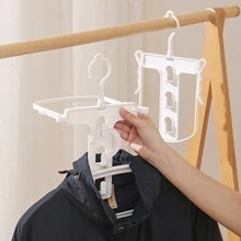 Japanese-Style Foldable Hooded Clothes Drying Rack With Windproof Design For Hanging Sweaters, Hoodies And High Collar Clothes - White - View 2