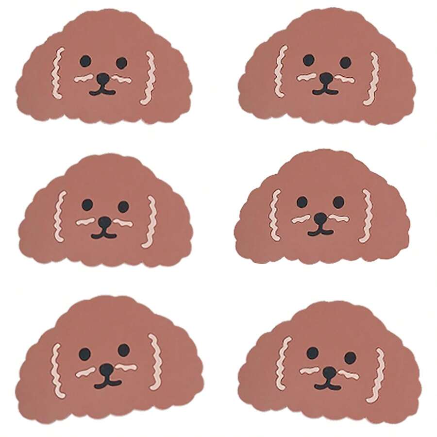 6件可愛狗主題禮品聚會禮品狗奴才飲料杯墊，寵物可愛貴賓犬杯墊，狗主題生日禮物矽膠橡膠杯墊餐桌，咖啡桌 - 彩色 - 查看 1