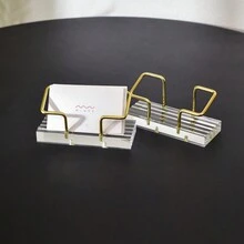 1 Pieza Combinación De Soporte De Tarjetas De Presentación Acrílico Dorado Y Caja De Almacenamiento De Tarjeta De Presentación Transparente De Color Dorado - combinación/oro - Ver 7