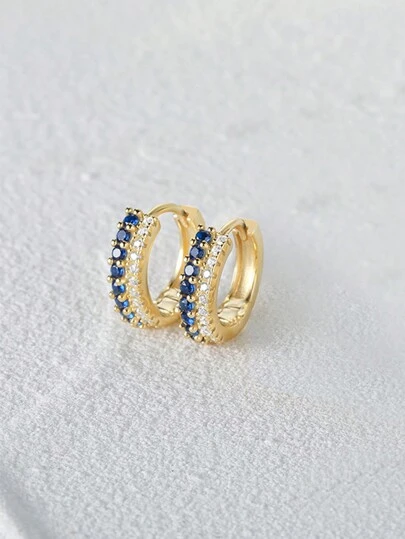 1对极简主义925纯银个性化双排混色耳环