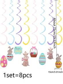 1套(8入組)復活節螺旋吊墜套裝,兔子蛋掛吊垂天花板派對裝飾,假日紙製裝飾,最受歡迎的裝飾天花板,卡通胡蘿蔔蛋兔子吊墜假日風格裝飾 - 彩色 - 查看 2