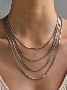 1 Pieza Collar Sencillo Para Mujer De Cadena Tipo Serpiente Cuadrada Delgada En Acero Inoxidable Chapado En Oro De 18k - collar de cadena - Ver 2