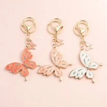 Móc khóa hình con bướm - Móc khóa dễ thương, 1 bộ quà tặng hình con bướm, Móc khóa pha lê lấp lánh, Phụ kiện hình con bướm cho chìa khóa xe hơi dành cho phụ nữ ngày lễ tình nhân - Màu be - Xem 4