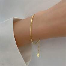 1pc 925 Silver Plated Gold-color Simple Snake Bone Single Chain Bracelet Suitable For Women's Daily Wear