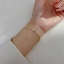 1pc 925 Silver Plated Gold-color Simple Snake Bone Single Chain Bracelet Suitable For Women's Daily Wear