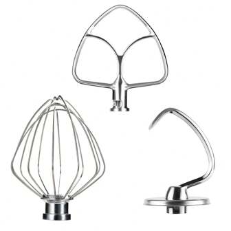 IAGREEA Stainless Steel 3 Piece Kit - Dough Hook, Flat Beater, Wire Whip Fits For KitchenAid 4.5-5QT Tilt-Head Stand Mixer K45SS, KSM75, KSM90, KSM95, KSM150, Heavy Duty And Dishwasher Safe