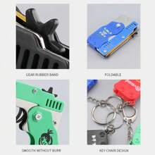Metal Burst Rubber Band Toy - Mini Folding Launcher Toy With Keychain And 60pcs Rubber Bands, Safe Portable Shooting Toy For Indoor Outdoor Activities Game, Gift For Adults,Toys,Fidget Toys,Games