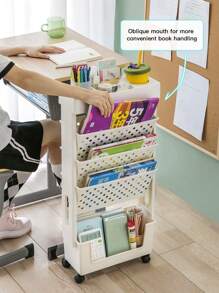1入組帶輪子的流動式學生書架,桌面整理盒,收納盒,書櫃 - 白色 - 查看 4